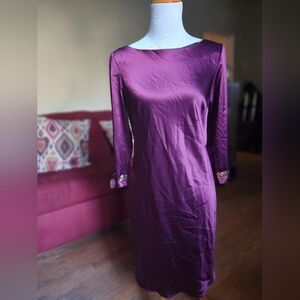 ABS Allen Schwartz Purple Sheath Dress Bateau Neck 3/4 Sleeves Size 8